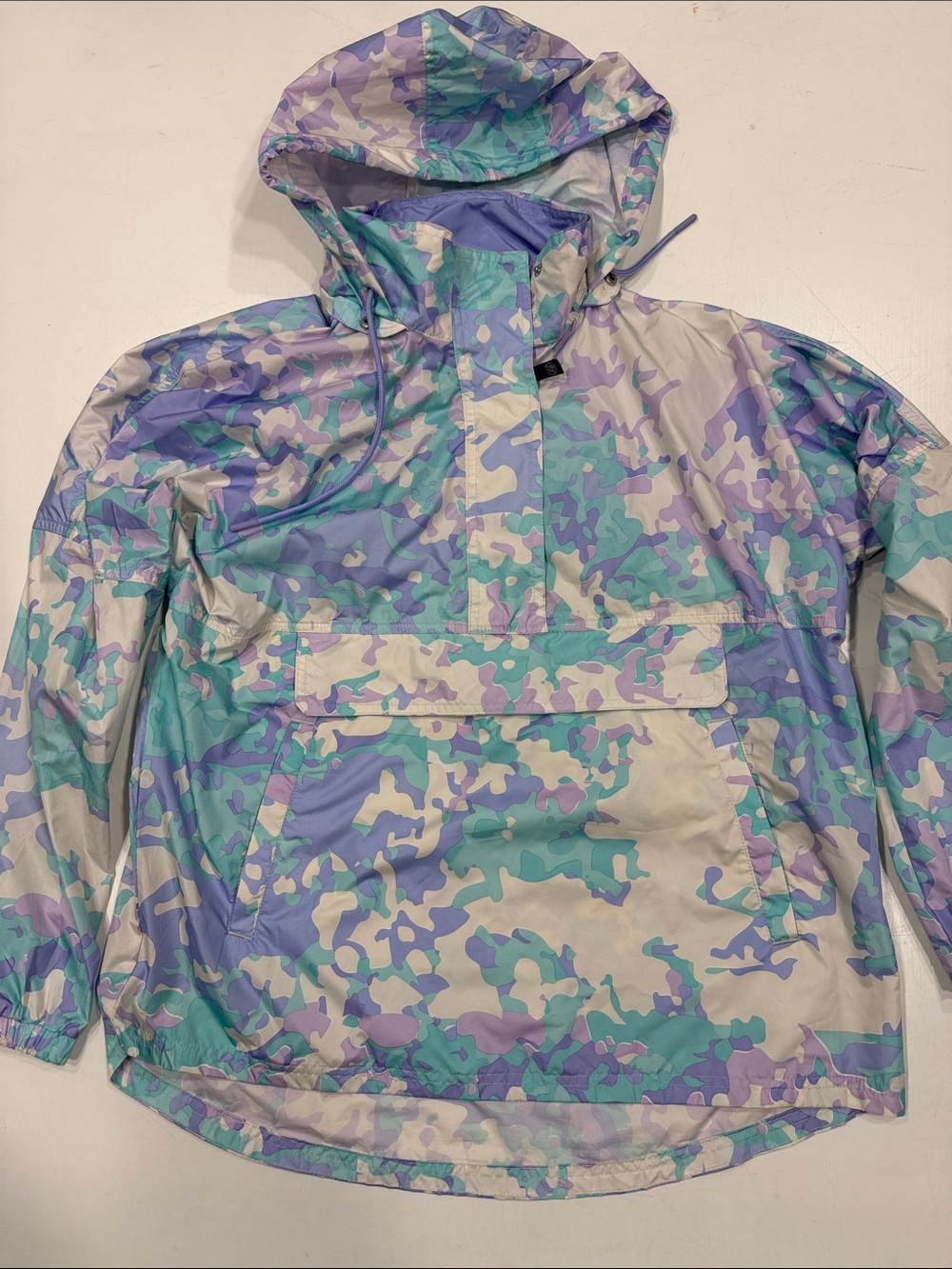 Lauren James Pastel Camouflage Hooded Utility Pullover - Purple/Teal/Cream